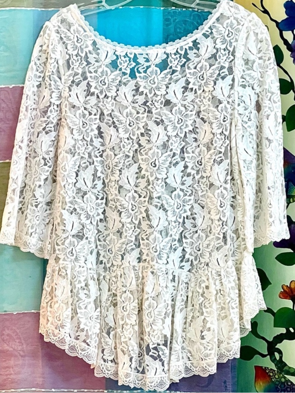 🌺🎉HP🎉🌺 NWOT Free People Floral Lace Ruffled Top - Picture 5 of 15